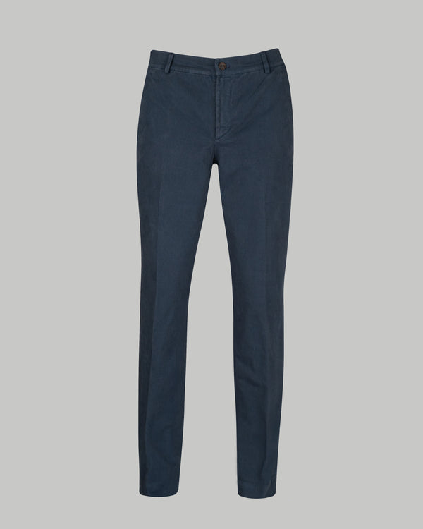 Pantalone chino in cotone piquet pesante blu slim fit