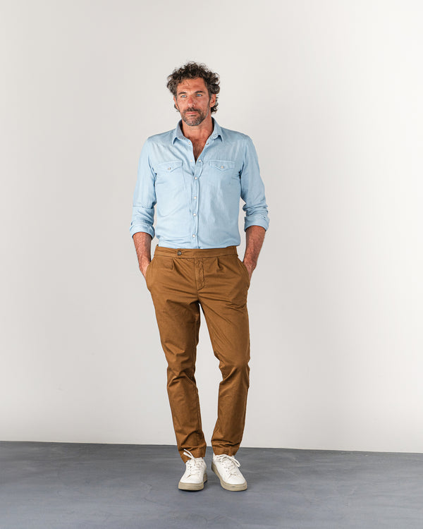 Camicia tex jeans in denim di cotone leggero stone washed azzurro chiaro