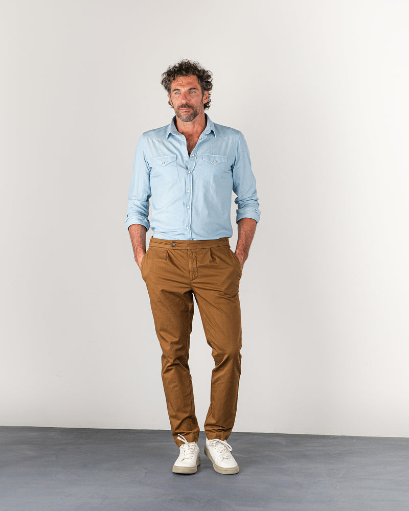 Camicia tex jeans in denim di cotone leggero stone washed azzurro chiaro