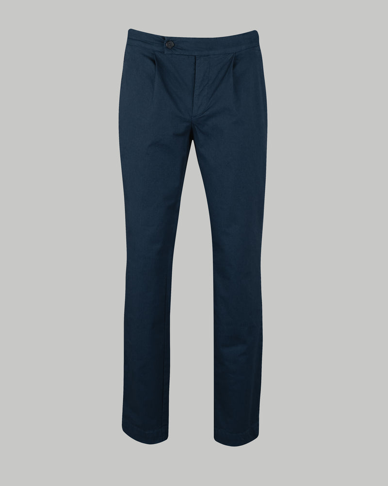 Pantalone chino con coulisse in gabardina di cotone leggero blu regular fit