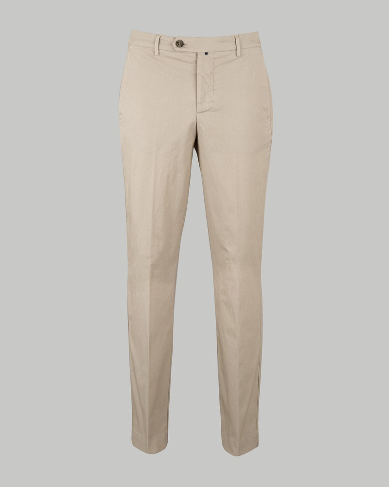 Pantalone chino in popeline di cotone leggero beige ecrù slim fit