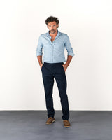 Pantalone chino in cotone piquet medio blu slim fit