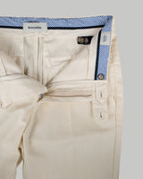 Pantalone chino in cotone piquet medio bianco panna slim fit