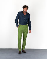 Pantalone chino in cotone piquet medio verde salvia slim fit