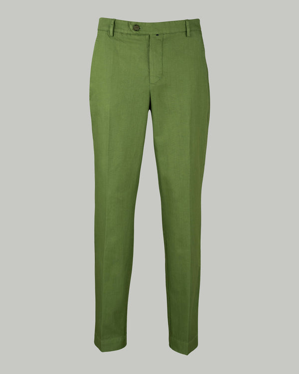 Pantalone chino in cotone piquet medio verde salvia slim fit