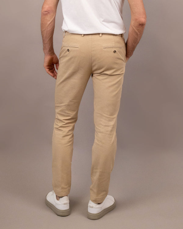 Pantalone chino in gabardina di cotone medio beige coloniale slim fit