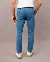 Pantalone chino in gabardina di cotone medio blu ottanio slim fit