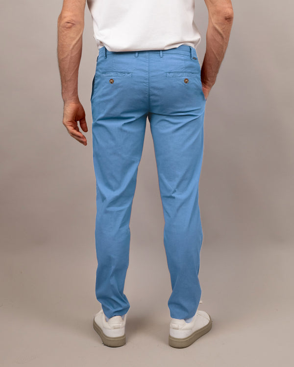 Pantalone chino in popeline di cotone leggero blu avio slim fit