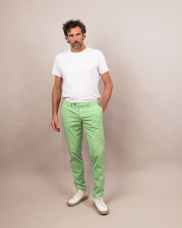 Pantalone chino in popeline di cotone leggero verde salvia chiaro slim fit