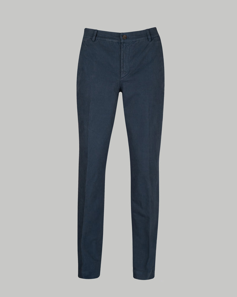 Pantalone chino in cotone piquet pesante blu slim fit