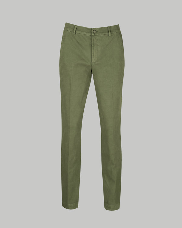 Pantalone chino in cotone piquet pesante verde slim fit