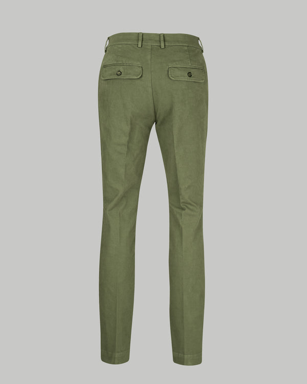 Pantalone chino in cotone piquet pesante verde slim fit