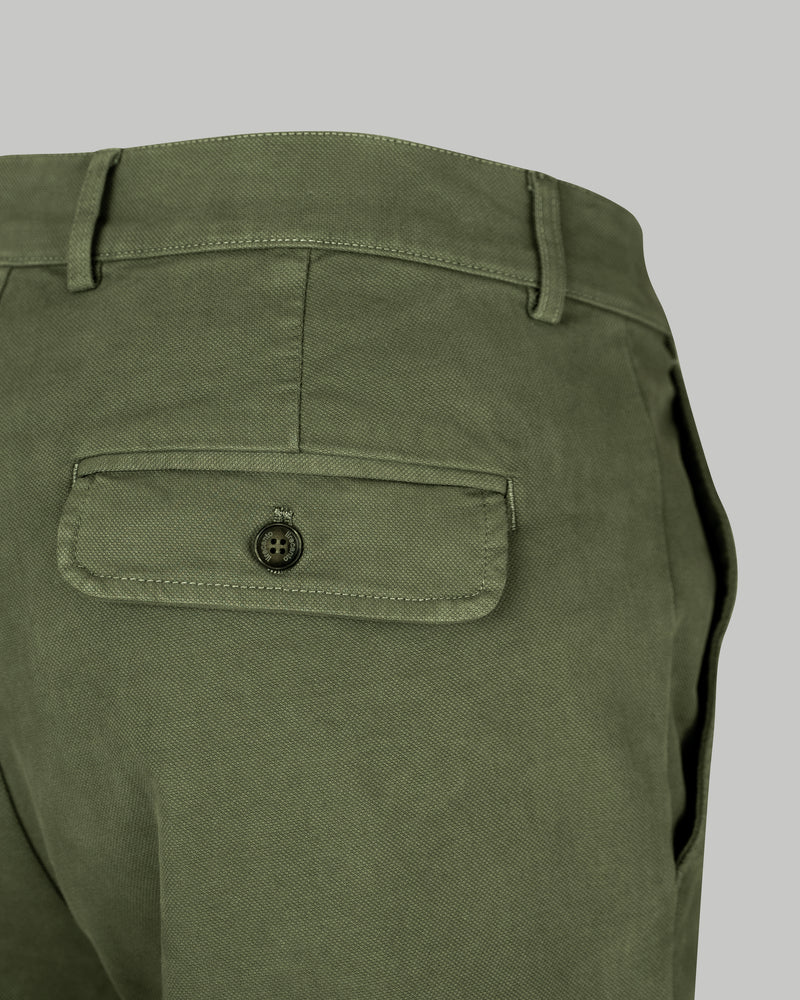 Pantalone chino in cotone piquet pesante verde slim fit
