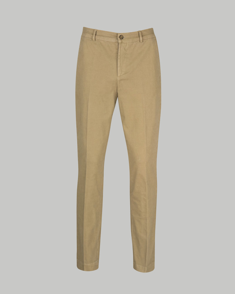 Pantalone chino in cotone piquet pesante marrone chiaro slim fit