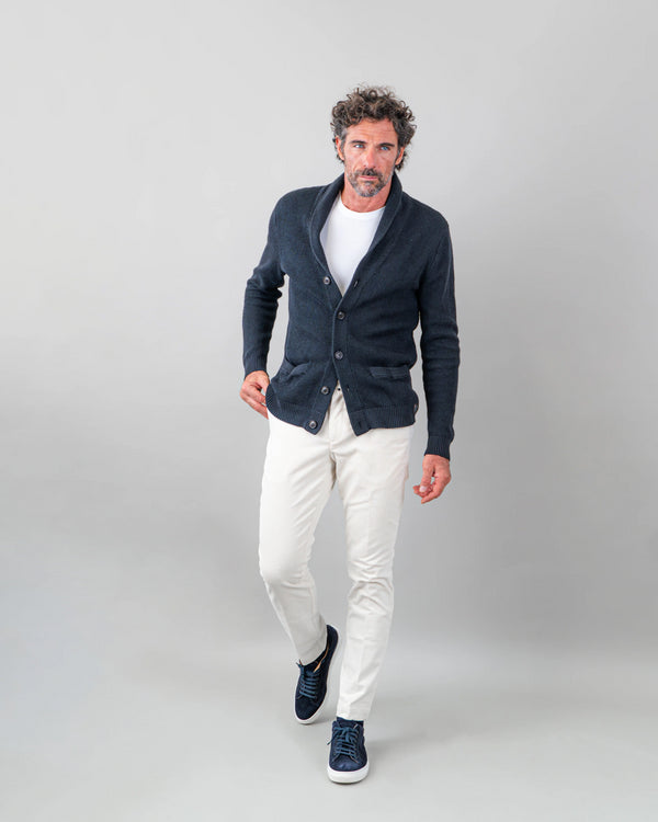 Pantalone chino in velluto pesante a costa larga francese bianco avorio slim fit