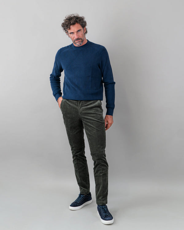 Pantalone chino in velluto pesante a costa larga francese verde muschio slim fit