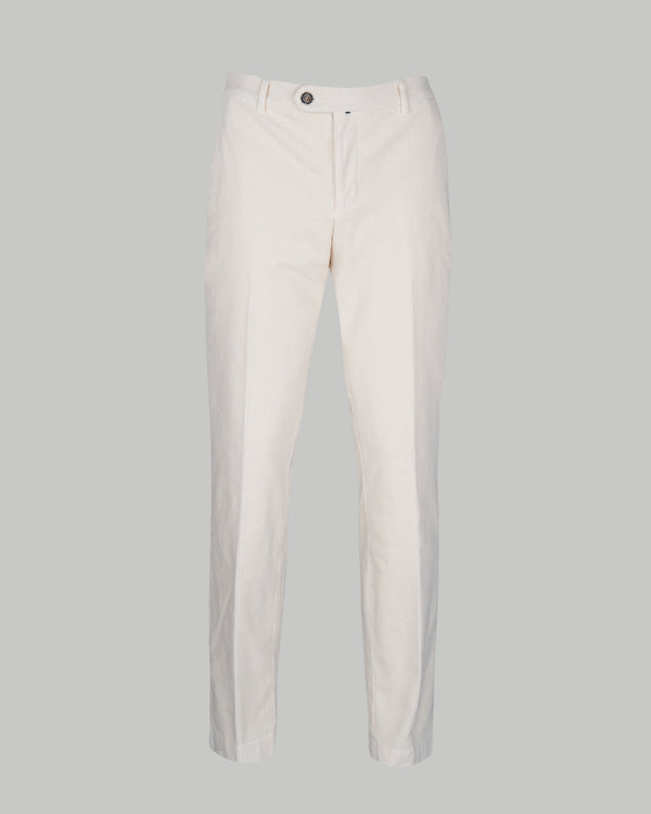 Pantalone chino in velluto di cotone pesante a costa larga francese bianco burro slim fit