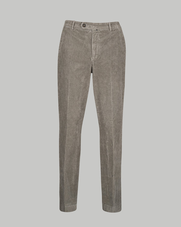 Pantalone chino in velluto di cotone pesante a costa larga francese grigio tortora slim fit