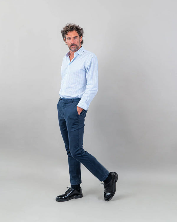 Pantalone chino in gabardina di cotone pesante blu navy slim fit