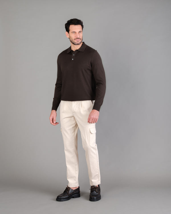 Pantalone cargo in cotone canvas medio bianco panna regular fit