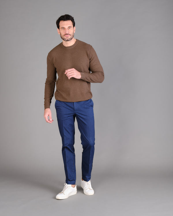 Pantalone chino in gabardina di cotone medio blu mélange slim fit