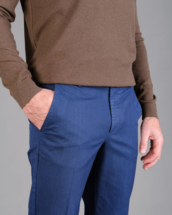 Pantalone chino in gabardina di cotone medio blu mélange slim fit