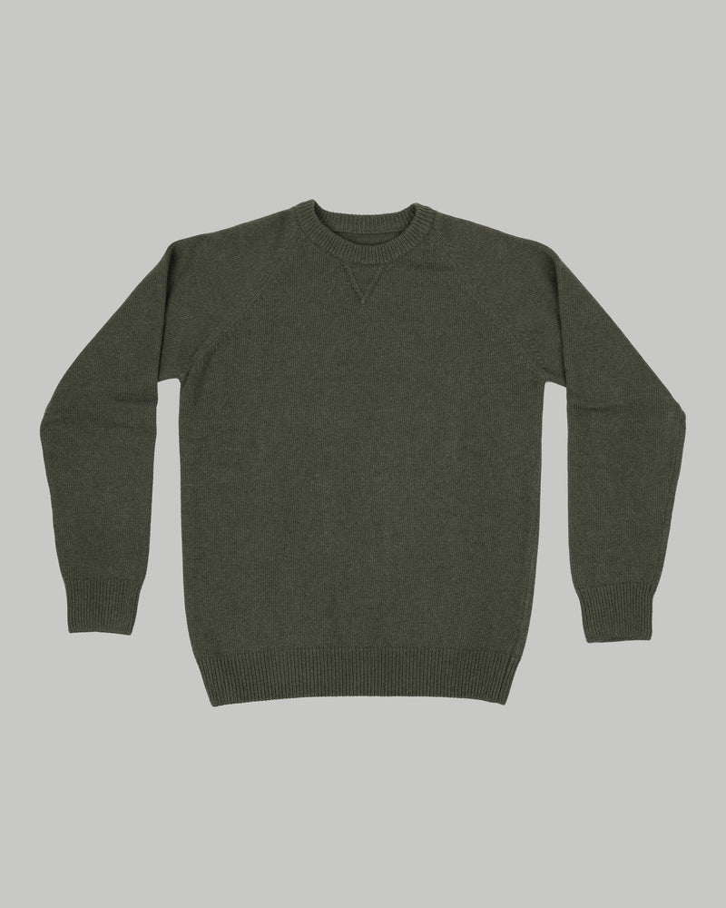 Maglia girocollo in misto lana e cashmere verde militare