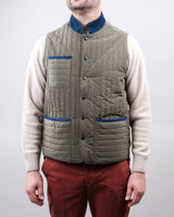 Gilet trapuntato in tessuto tecnico e denim di cotone con collo coreano