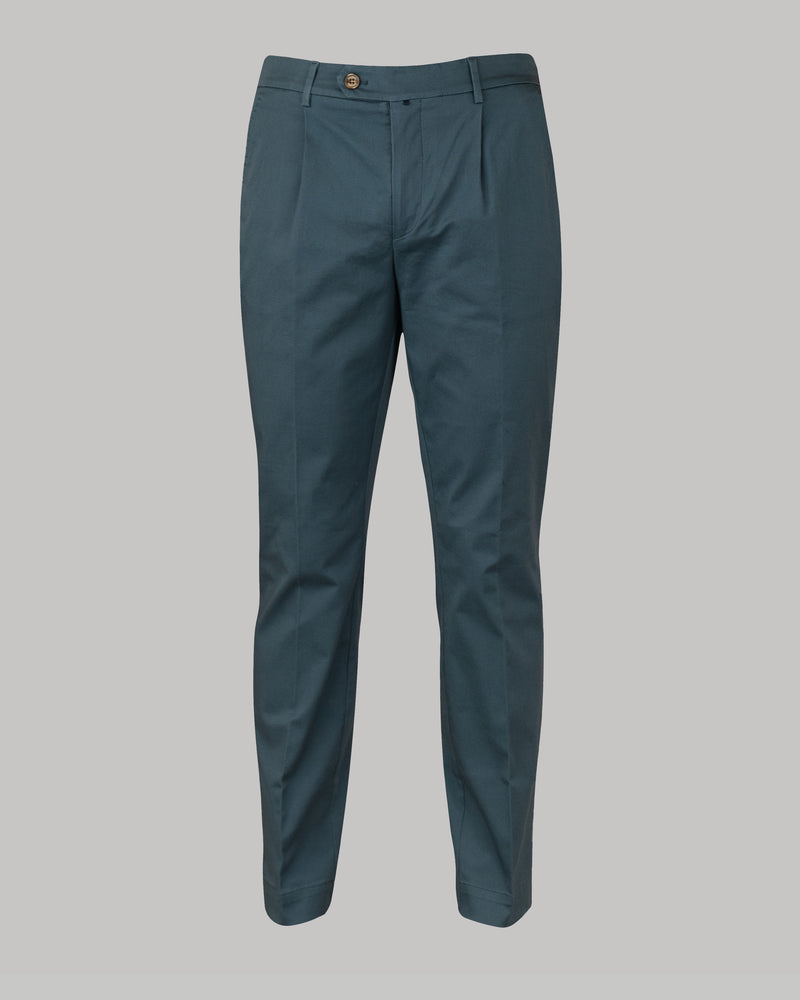 Pantalone chino con pince in gabardina di cotone medio blu ottanio regular fit