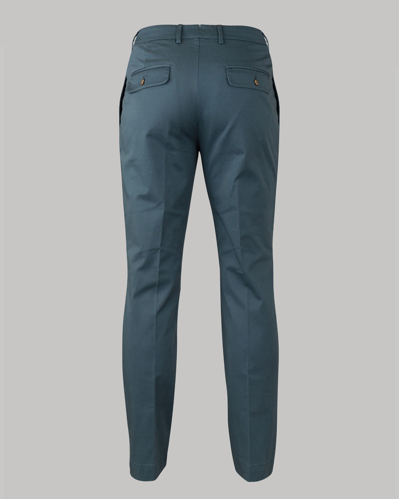 Pantalone chino con pince in gabardina di cotone medio blu ottanio regular fit