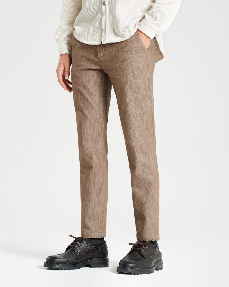 Pantalone cinquetasche con tasca americana jeans in denim di cotone medio beige sabbia regular fit