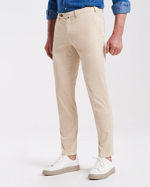 Pantalone chino in popeline di cotone leggero beige slim fit