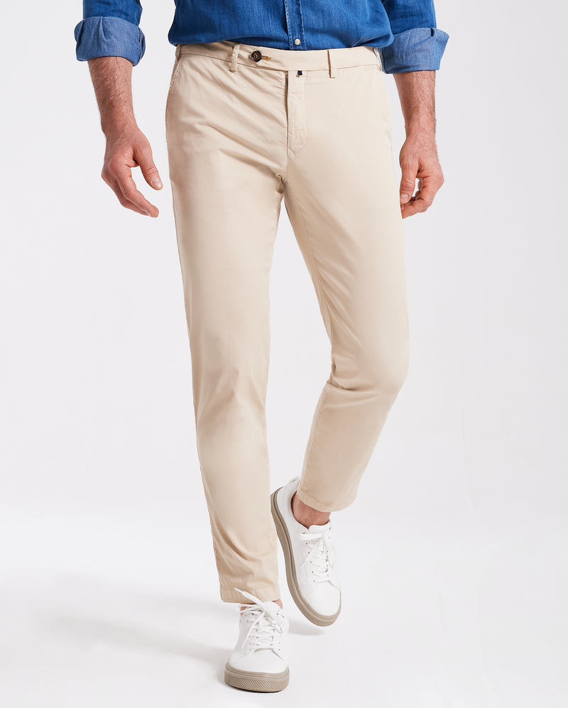 Pantalone chino in popeline di cotone leggero beige slim fit