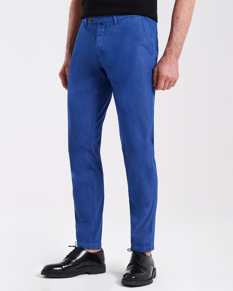 Pantalone chino in popeline di cotone leggero blu china slim fit
