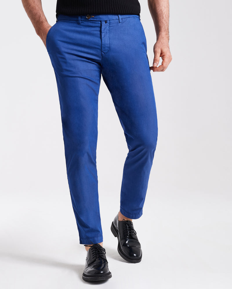 Pantalone chino in popeline di cotone leggero blu china slim fit