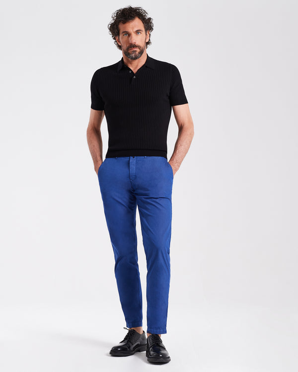 Pantalone chino in popeline di cotone leggero blu china slim fit