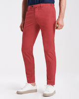 Pantalone chino in popeline di cotone leggero rosso ciliegia slim fit