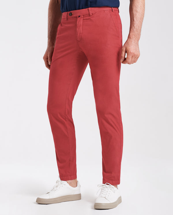 Pantalone chino in popeline di cotone leggero rosso ciliegia slim fit