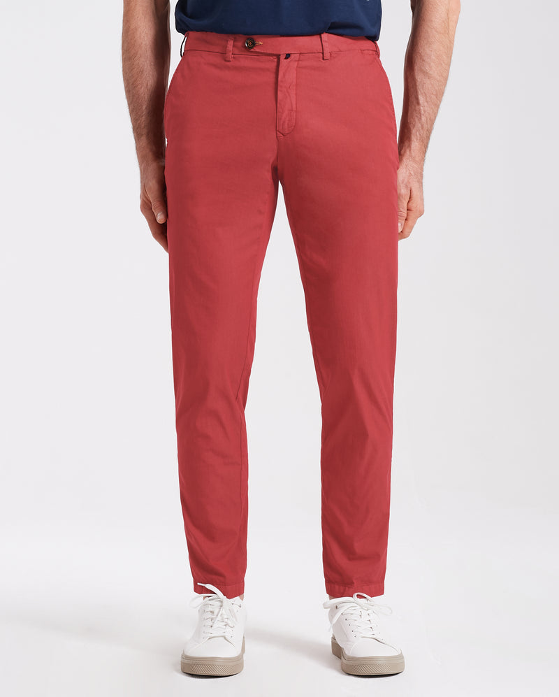 Pantalone chino in popeline di cotone leggero rosso ciliegia slim fit