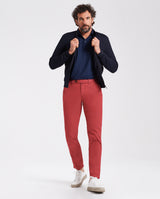 Pantalone chino in popeline di cotone leggero rosso ciliegia slim fit
