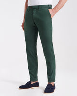 Pantalone chino in popeline di cotone leggero verde bosco slim fit