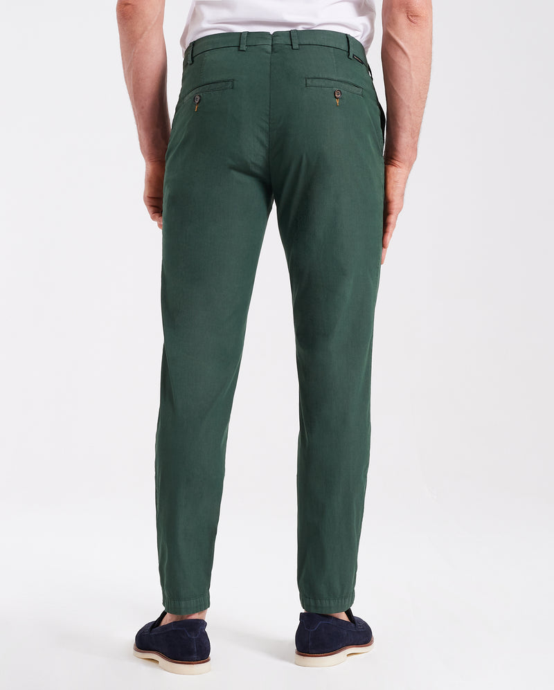 Pantalone chino in popeline di cotone leggero verde bosco slim fit
