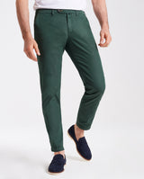 Pantalone chino in popeline di cotone leggero verde bosco slim fit