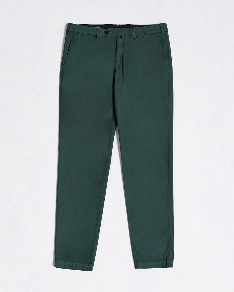 Pantalone chino in popeline di cotone leggero verde bosco slim fit