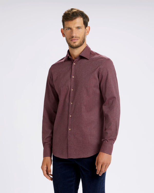 Camicia con collo francese in flanella di cotone pesante bordeaux vinaccia