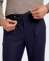 Pantalone chino con coulisse in lana pesante blu straight  fit