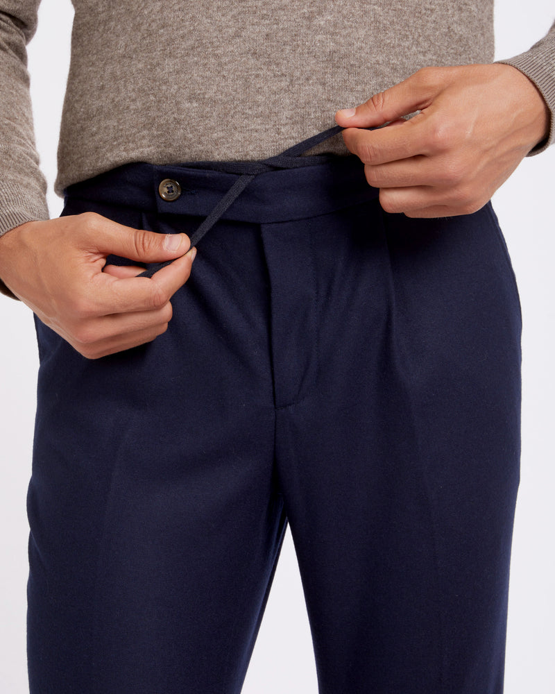 Pantalone chino con coulisse in lana pesante blu straight  fit