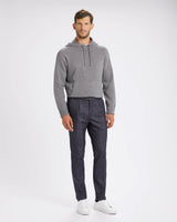 Pantalone chino con coulisse in lana pesante blu gessato straight fit