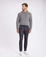 Pantalone chino con coulisse in lana pesante blu gessato straight fit