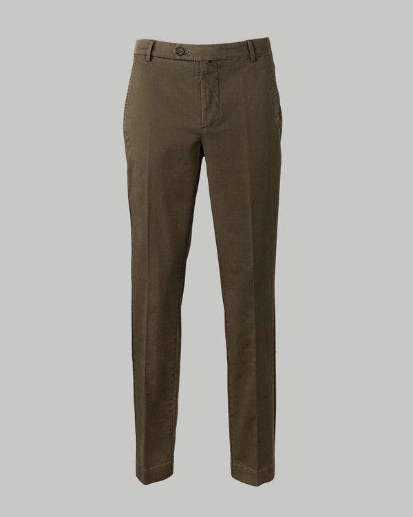 Pantalone chino in gabardina di cotone medio marrone verde oliva slim fit